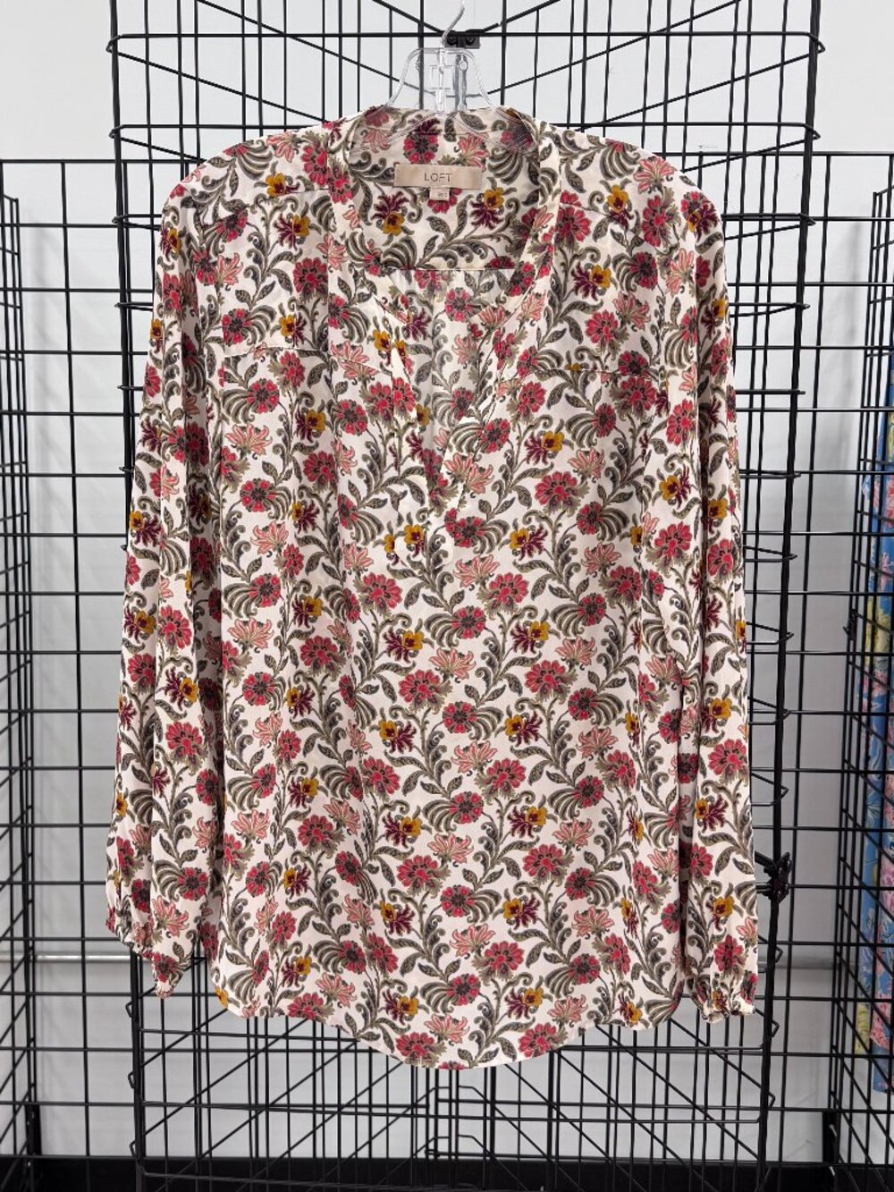 LOFT L/S Autumn Floral V-Neck Blouse Tunic Size Large
